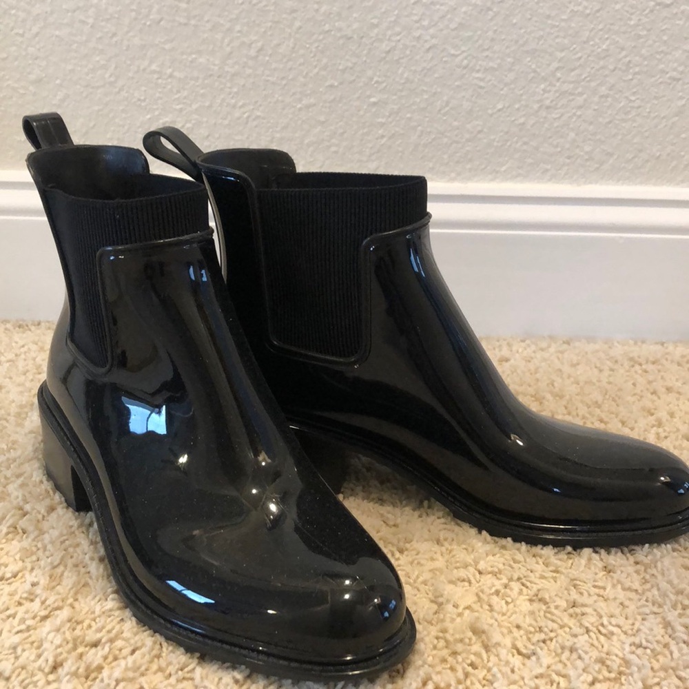 Black patent ankle boots